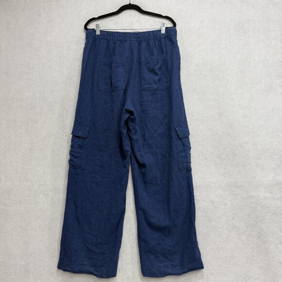 GAP Pants Womens Medium Blue Linen Rayon Pull On Wide Leg Cargo Pockets - Picture 9 of 10